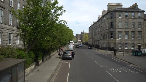 Hyperlapse Of Double Decker Bus Driving Through Streets in Edinburgh Stock Footage 119138186