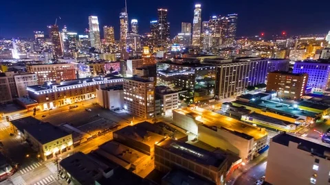 Hyperlapse of Downtown Los Angeles at night Stock Footage