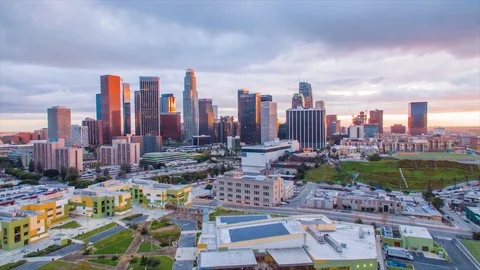 Hyperlapse of Downtown Los Angeles at sunset Stock Footage 95263155