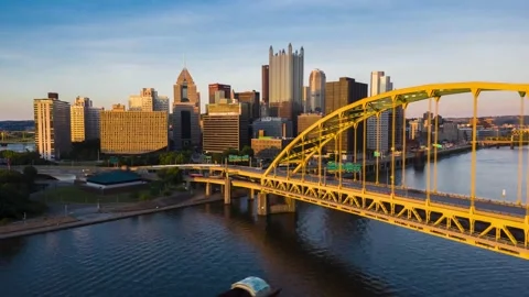 Hyperlapse of Downtown Pittsburgh at Sunset Stock Footage 132997479