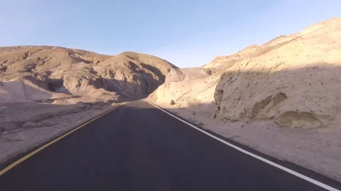 Hyperlapse drive car FPV driving along desert road through Death Valley, USA Stock Footage 125228287