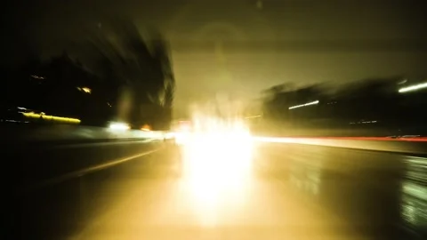Hyperlapse of a drive through Los Angeles on a rainy night - abstract Stock Footage 230123994