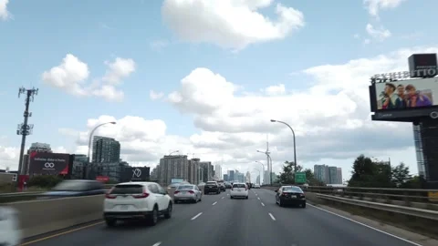 Hyperlapse Driving on Highway Towards Toronto Downtown During Summer Day Stock Footage 147614308
