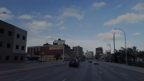 Hyperlapse Driving Shot Downtown Area of Winnipeg During Summer Stock Footage 125325259