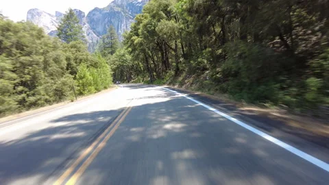 Hyperlapse Driving of Yosemite Valley 03 Front View Tunnel View Fast Sierra Stock Footage 337032354