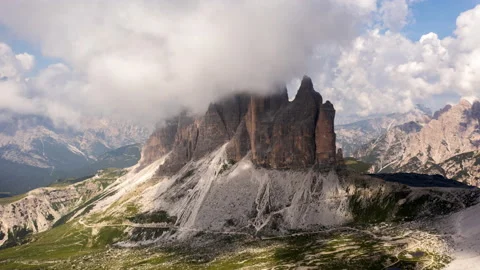 Hyperlapse drone aerial view of Tre Cime di Lavaredo, Dolomiti Stock Footage 167059596