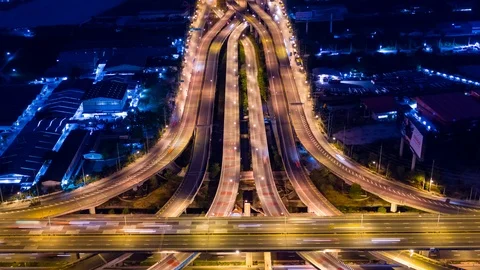 Hyperlapse of Drone Aerial View of Urban Highway Road Junctions Stock Footage 113937547