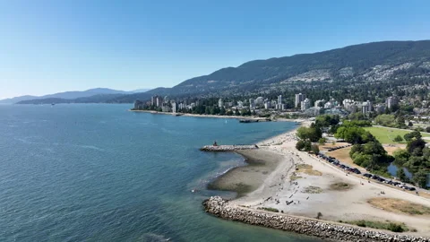 Hyperlapse Drone Flying Forward Over Ambleside Beach, West Vancouver Britis.. Stock Footage 329821718