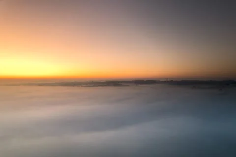 Hyperlapse drone over a sea of ​​mist in France at sunrise Stock Footage 244970556
