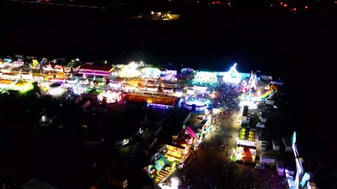 Hyperlapse with drone at party fair 4k Stock Footage 250687603