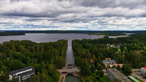 Hyperlapse drone shot over the canal of Vaaksy, sunny, summer day in Finland 스톡 동영상 345002702