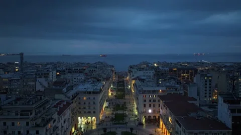 Hyperlapse Drone Video Of Aristotelous Sqaure Thessaloniki Stock Footage 303299487