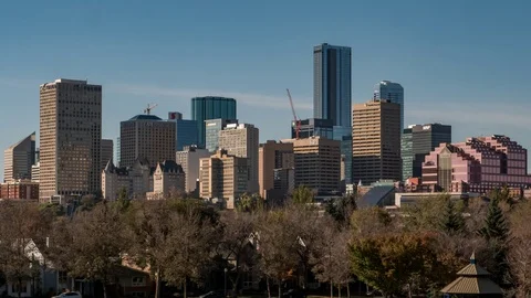 Hyperlapse of Edmonton, Alberta skyline in Fall Stock Footage 117751698
