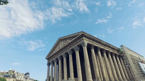 Hyperlapse of Eglise de la Madeleine, one of most famous churches of Paris Stock Footage 99142328