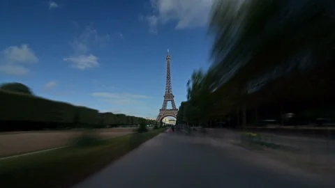 Hyperlapse of the Eiffel tower with clouds on a sunny day. Stock Footage 74590740