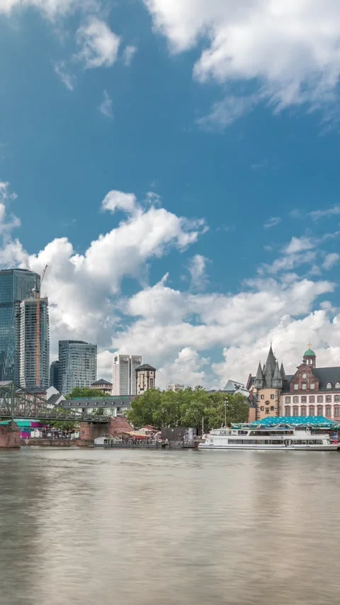 Hyperlapse Eiserner Steg Iron Bridge over Main River, Frankfurt, Germany Stock Footage 324920696