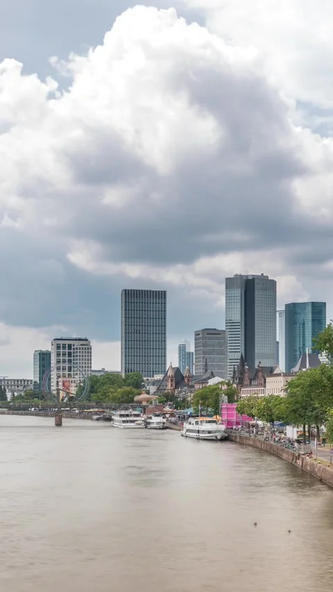 Hyperlapse Eiserner Steg Iron Bridge over Main River, Frankfurt, Germany Stock Footage 324920743