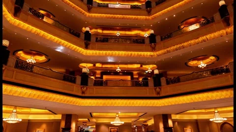 Hyperlapse of Emirates Palace Hotel Interior design &amp; lighting in Abu Dhabi Stock Footage 241059242