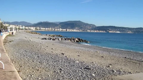 Hyperlapse of the empty beach of Nice in December Stock Footage 108620759