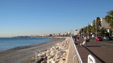 Hyperlapse of the empty beach of Nice, France Stock Footage 108620712