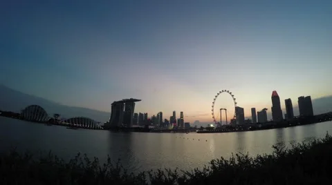 Hyperlapse of an Epic Sunset at Marina Bay Followed by Fireworks Stock Footage 52938780