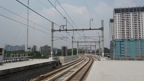 HYPERLAPSE Established Shot of MRT Jakarta Train at Lebak Bulus Station Stock Footage 132052705