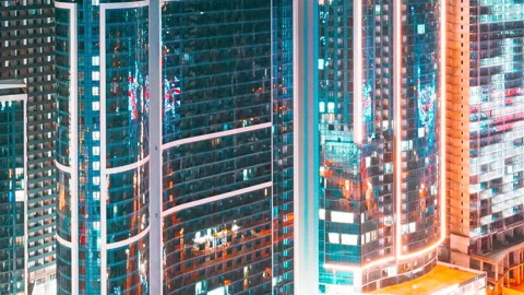 Hyperlapse Evening Night City Traffic. Close up.Night View Scenic Of Skyscraper Vidéo 188912732