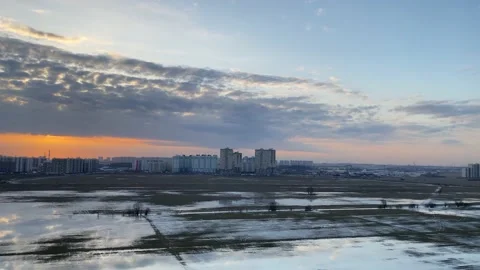 Hyperlapse of the evening sky on field and at home Stock Footage 151218391