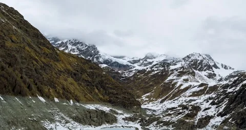 Hyperlapse of Fellaria glacier and snowy mountains in the Alps, Italy. Aerial Stock Footage 329283952