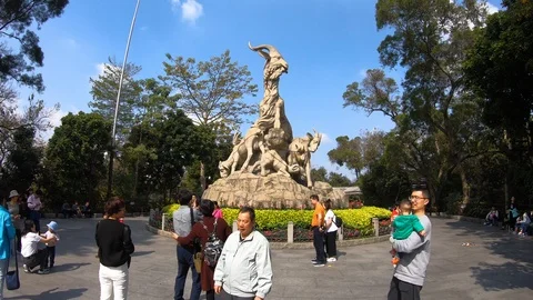 Hyperlapse of Five Rams statue in Yuexiu Park,Guangzhou,China. Stock Footage 123967864