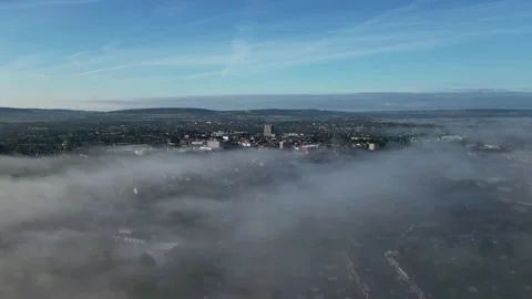 Hyperlapse - Flight towards Aylesbury with Mist Clouds Rolling Stock Footage 248623007