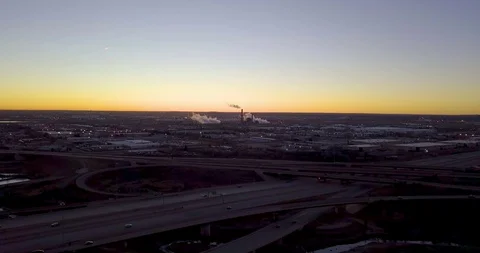 Hyperlapse Flight Towards Power Plant Stock Footage 100211124