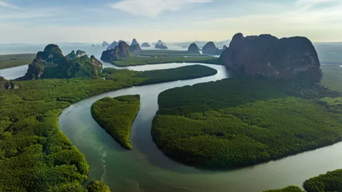 Hyperlapse flying over mangrove forest and mountain, Phang nga bay, Thailand Stock Footage 282437355
