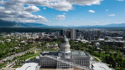 Hyperlapse Flying over Remodeling at Utah State Capitol in Salt Lake City with Stock Footage 337907165
