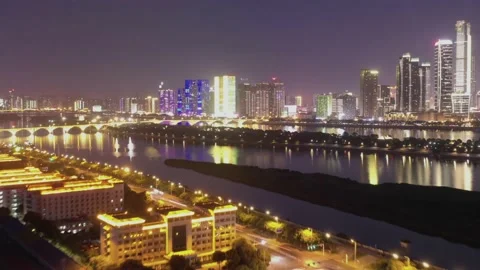 Hyperlapse Flying Over Xiang River Changsha Stock Footage 167873931
