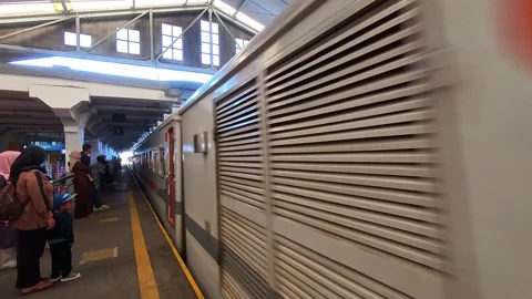 Hyperlapse Footage of a train entering a station Stock Footage 323928554