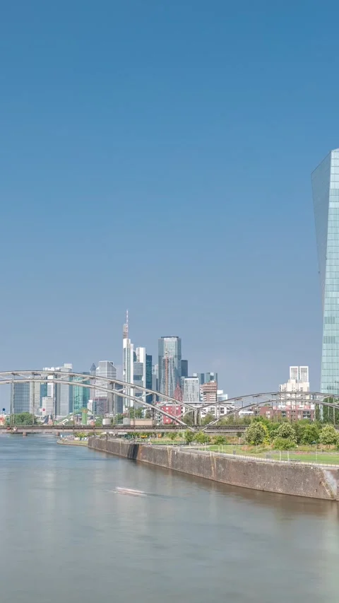 Hyperlapse Frankfurt skyline, ECB headquarters skyscraper, Frankfurt, Germany Video stock 324920744