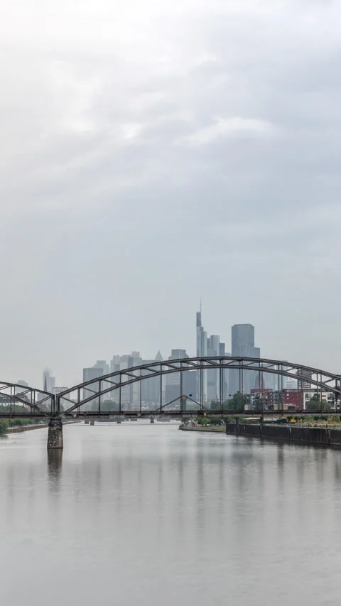 Hyperlapse of Frankfurt skyline featuring the modern ECB headquarters skyscraper Video stock 319754209