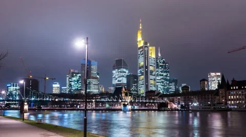 Hyperlapse in front of skyline at Frankfurt am Main Stock Footage 61157636