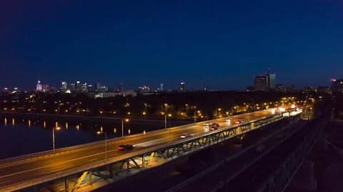 Hyperlapse of Gdanski Bridge at night. 스톡 동영상 113755862