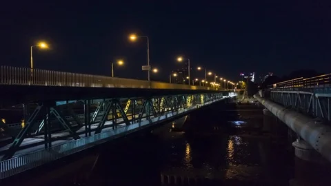 Hyperlapse of Gdanski Bridge at night. Video stock 113810806