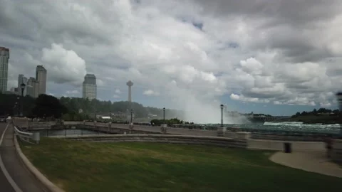 Hyperlapse Gimbal Summer Driving Niagara Falls During Cloudy Day Stock Footage 147751096