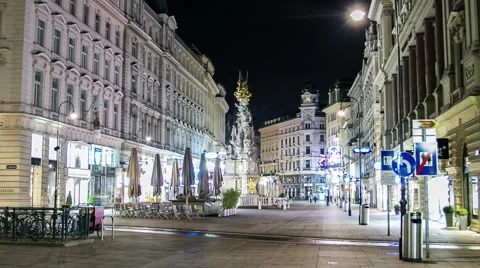 HYPERLAPSE Graben and St. Stephan's cathedral Vienna at night - Time lapse Stock Footage 45587529
