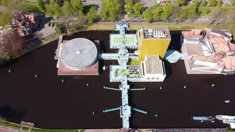 Hyperlapse Groningen art museum as seen from the air. Video stock 185135698