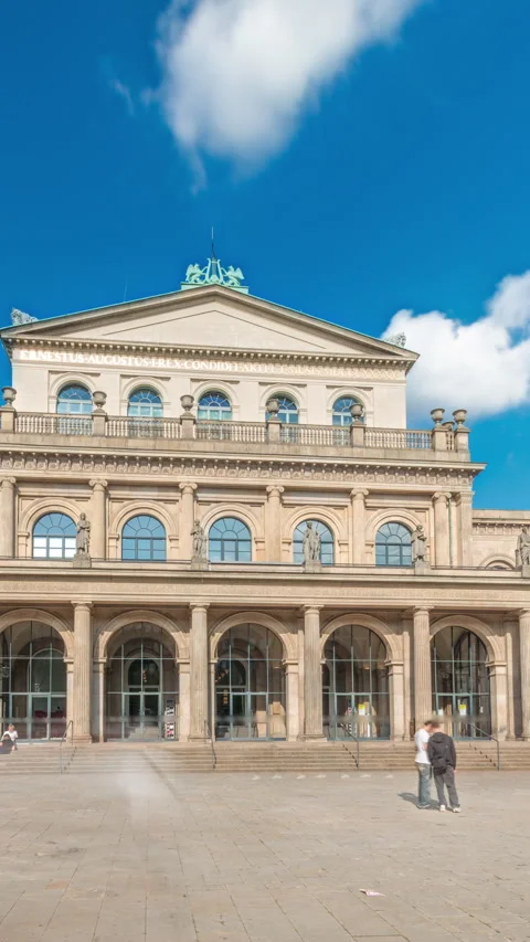Hyperlapse of Hanover State Opera or Staatsoper Hannover front view. Germany Stock Footage 319856641