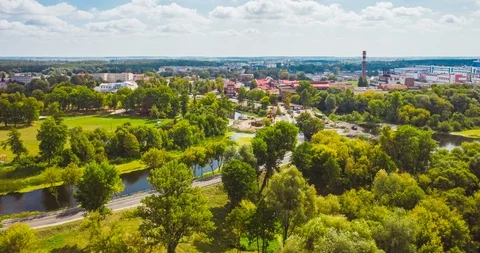 Hyperlapse from a height above the city with a view of the old tower Stock Footage 117488979