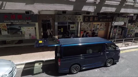 Hyperlapse, High Angle Side View, Vehicle Shot, Chinese Shops, Hong Kong Video stock 260558322