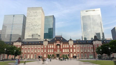 Hyperlapse of a historic red brick building in Marunouchi, Tokyo, Japan Stock Footage 344325032
