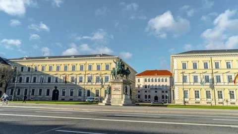 Hyperlapse of a horse monument in Munich (Germany). Sunny morning with clouds Stock Footage 85346675