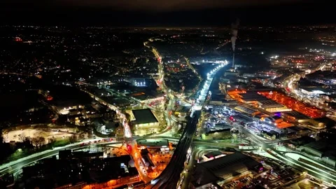 Hyperlapse Hover - Huddersfield Train Station towards Leeds (Night) Stock Footage 297628734